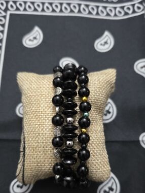 Black Beaded Stretch Bracelet Set - Versatile Women’s Jewelry
